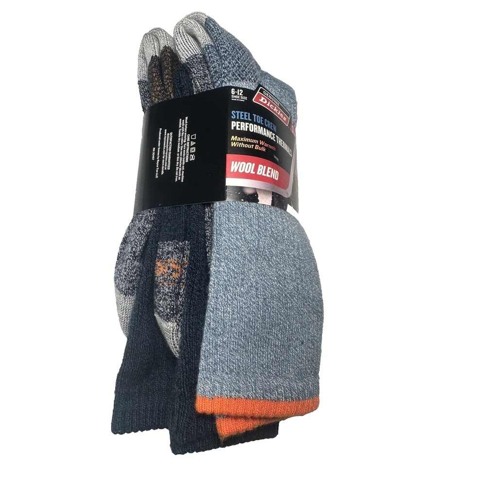 3 pairs mens DICKIES steel tow crew thermal wool blend crew socks size 6-12